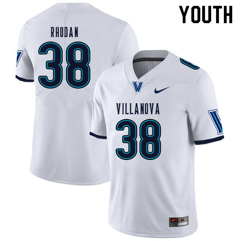 Youth #38 John Rhodan Villanova Wildcats College Football Jerseys Sale-White - Click Image to Close